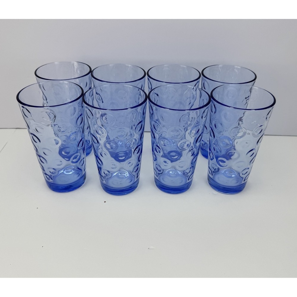 Set of 8 Blue Pasabahce Cirque Bubble Circle Ring Glasses High Ball Barware
